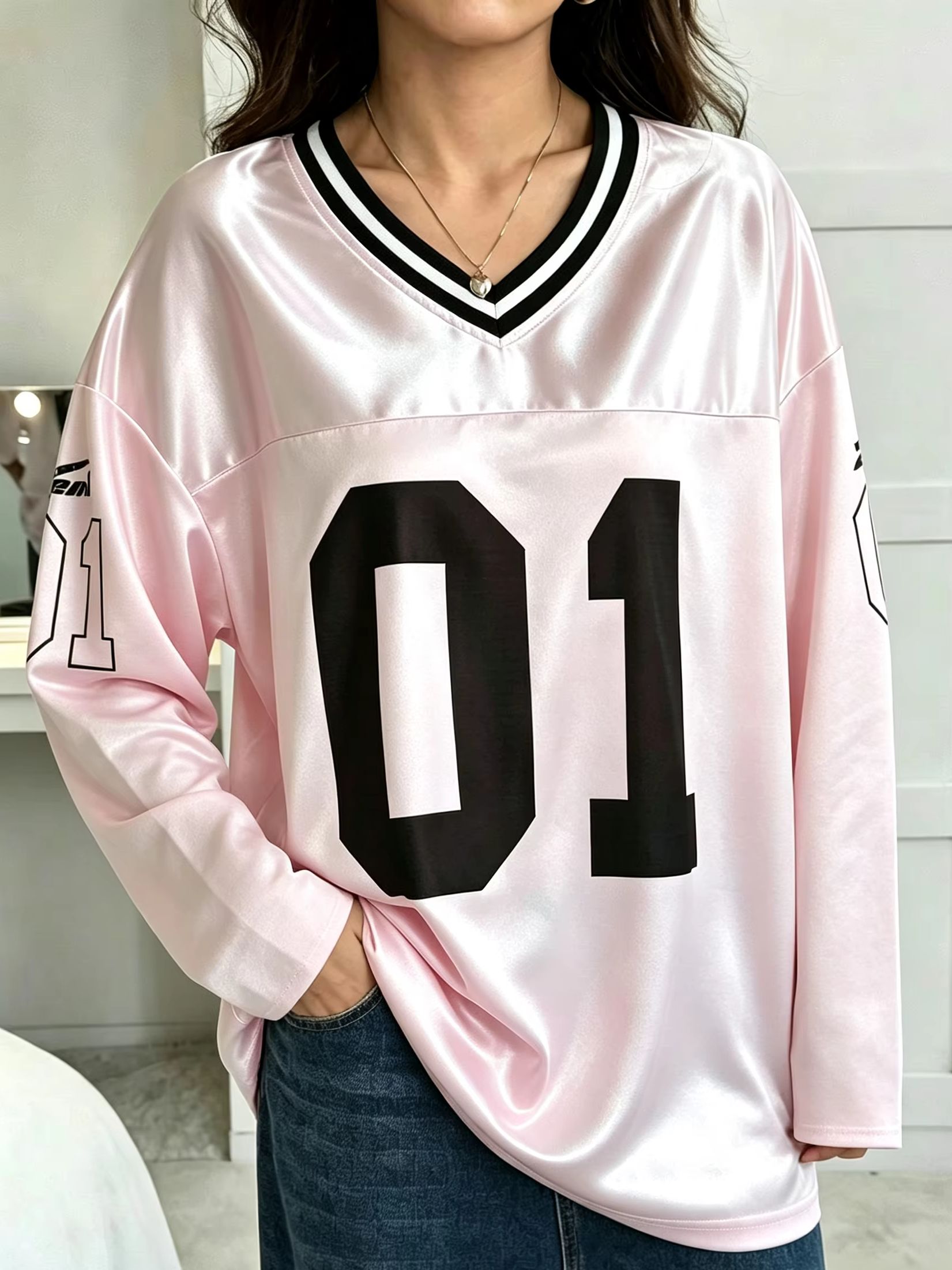 Trend Women Fashion - 남녀공용 빈티지 긴소매 오버사이즈 01 넘버