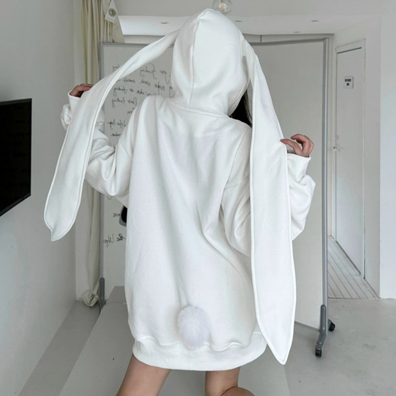 Women'S Fashion Zip Up Hoodies - 2025 가을 귀여운 토끼 큰 귀