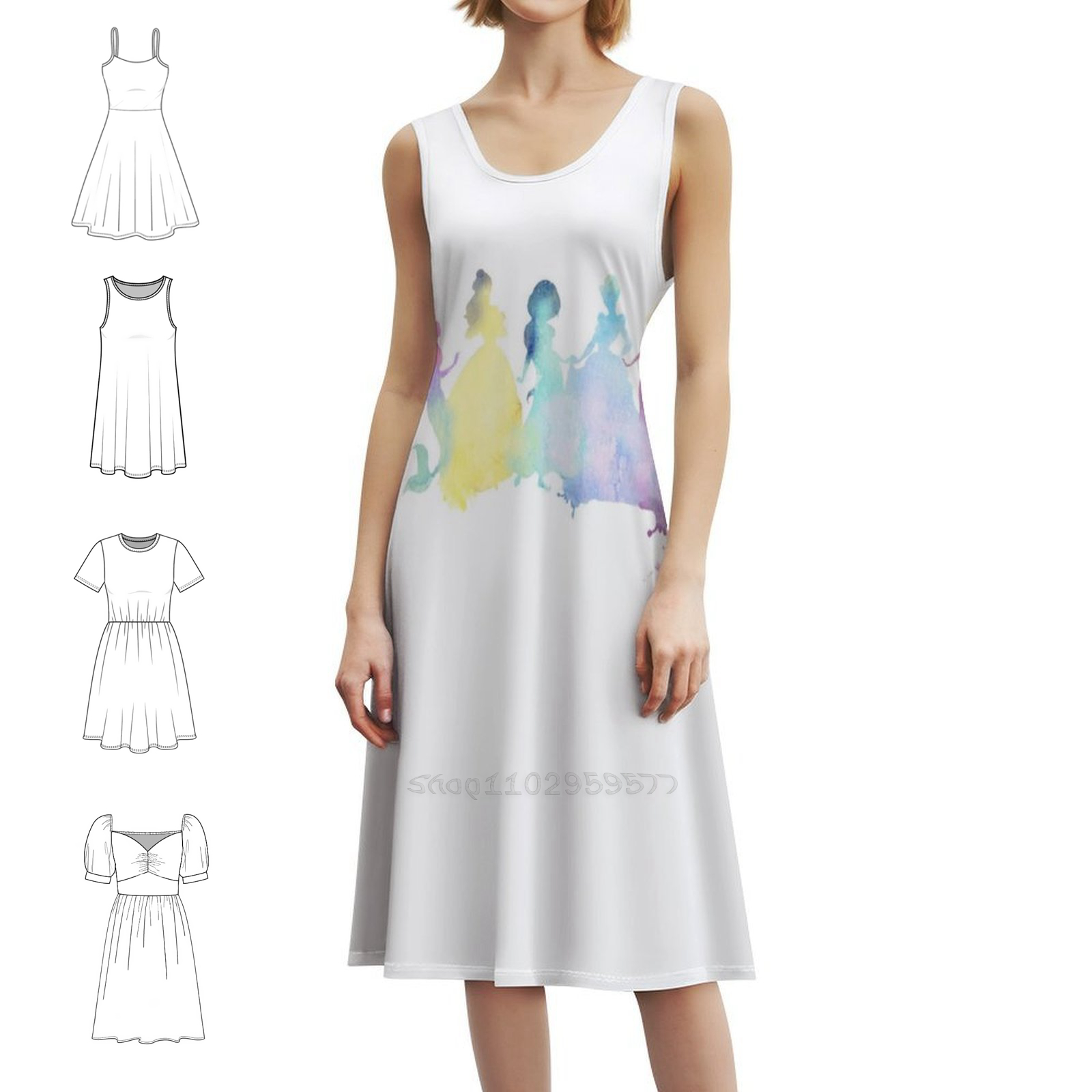 Smocked Dress Women - 공주의 색상 꽃무늬 스모크 드레스 여성용