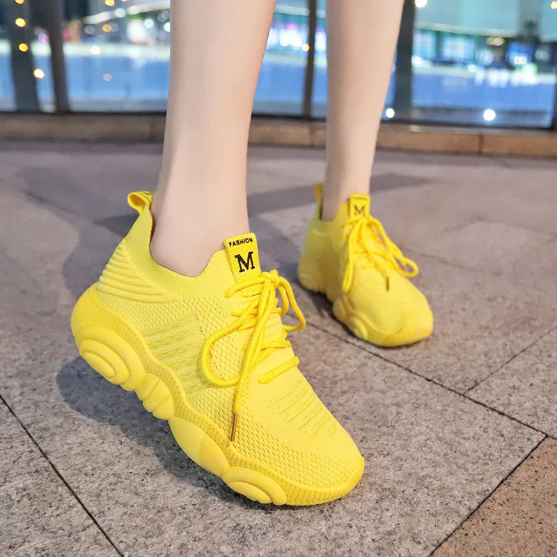 Women'S Yellow Fashion Sneakers - 여성용 플랫폼 스니커즈, 캐주얼 신발, 플라잉