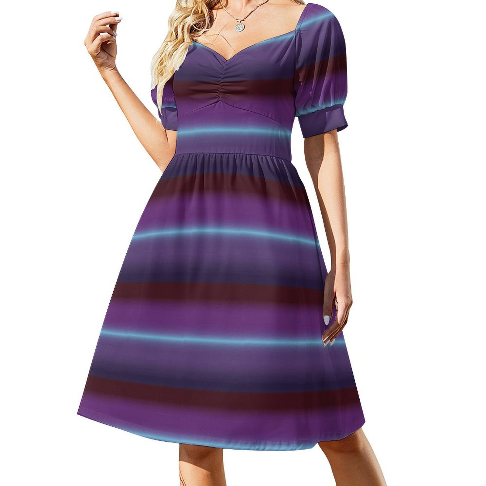 Smocked Dress Women - 여성을위한 그라데이션 꽃무늬 작업복 드레스 봄