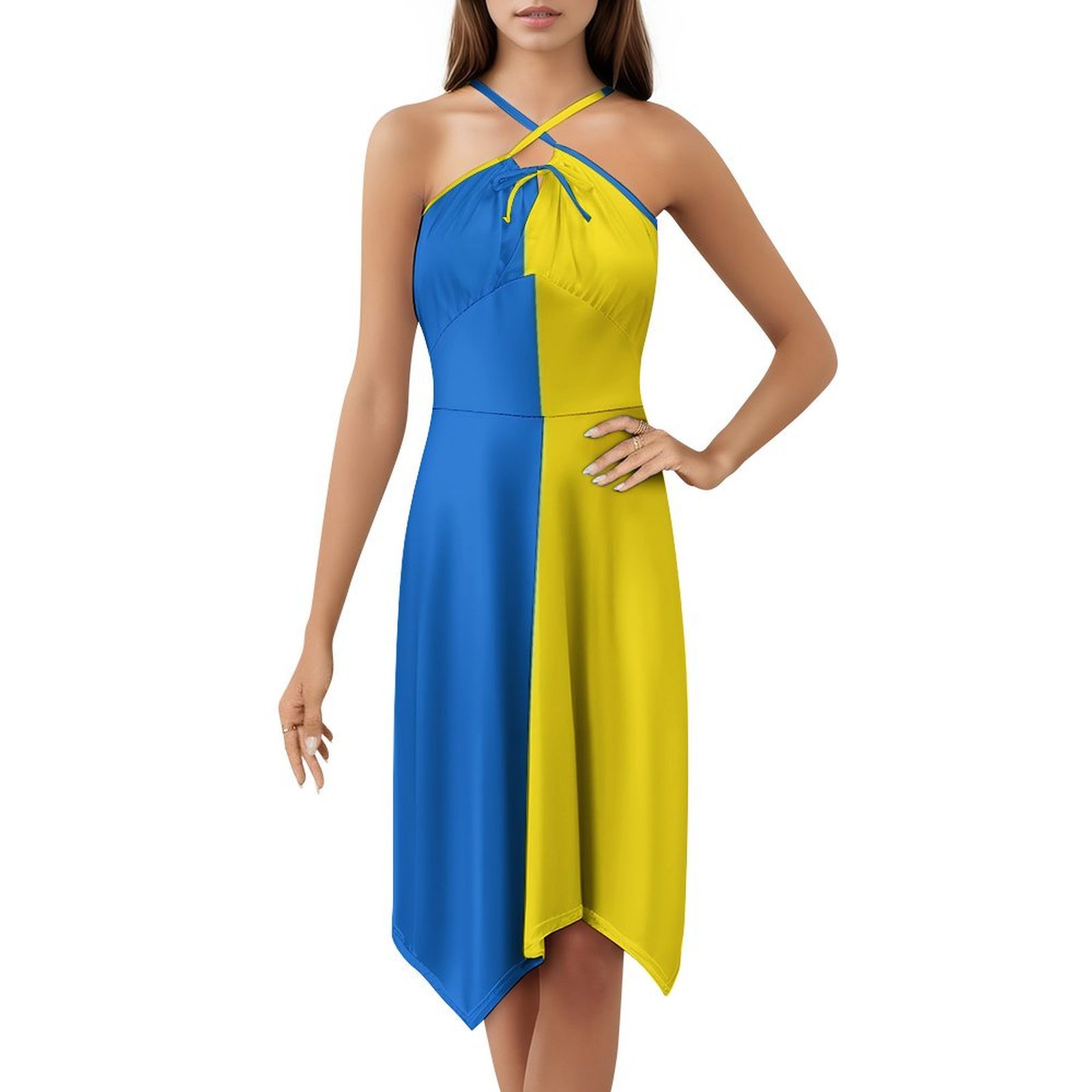 Smocked Dress Women - 우크라이나 국기 꽃무늬 스모크 드레스 여성용
