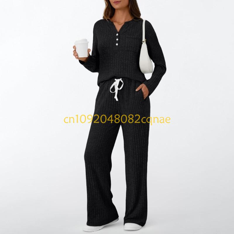 Womens 2 Piece 라운지 세트 가을 의상 헨리 - Women'S Fashion Pajamas 리뷰 및 가격