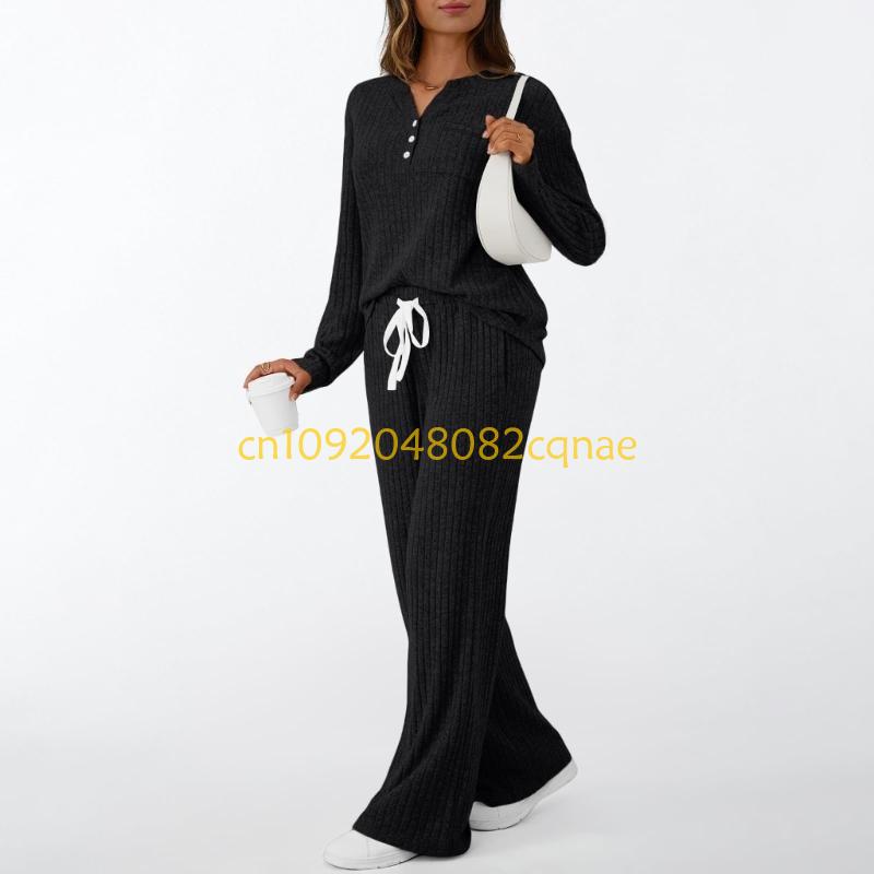 Womens 2 Piece 라운지 세트 가을 의상 헨리 - Women'S Fashion Pajamas 리뷰 및 가격