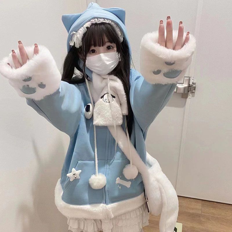일본 귀여운 애니메이션 자수 고양이 귀 발바닥 후드 후 - Women'S Fashion Zip Up Hoodies 리뷰 및 가격