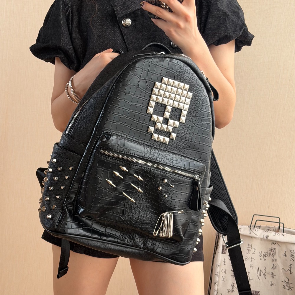 오리지널 블랙 악어 패턴 해골 리벳 백팩 핀 장식 스트 - Trend Women Fashion 리뷰 및 가격