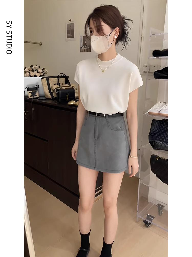 슬리밍 니트 탑과 하이웨이스트 A라인 스커트 투피스 세 - Women'S Fashion Petite 리뷰 및 가격