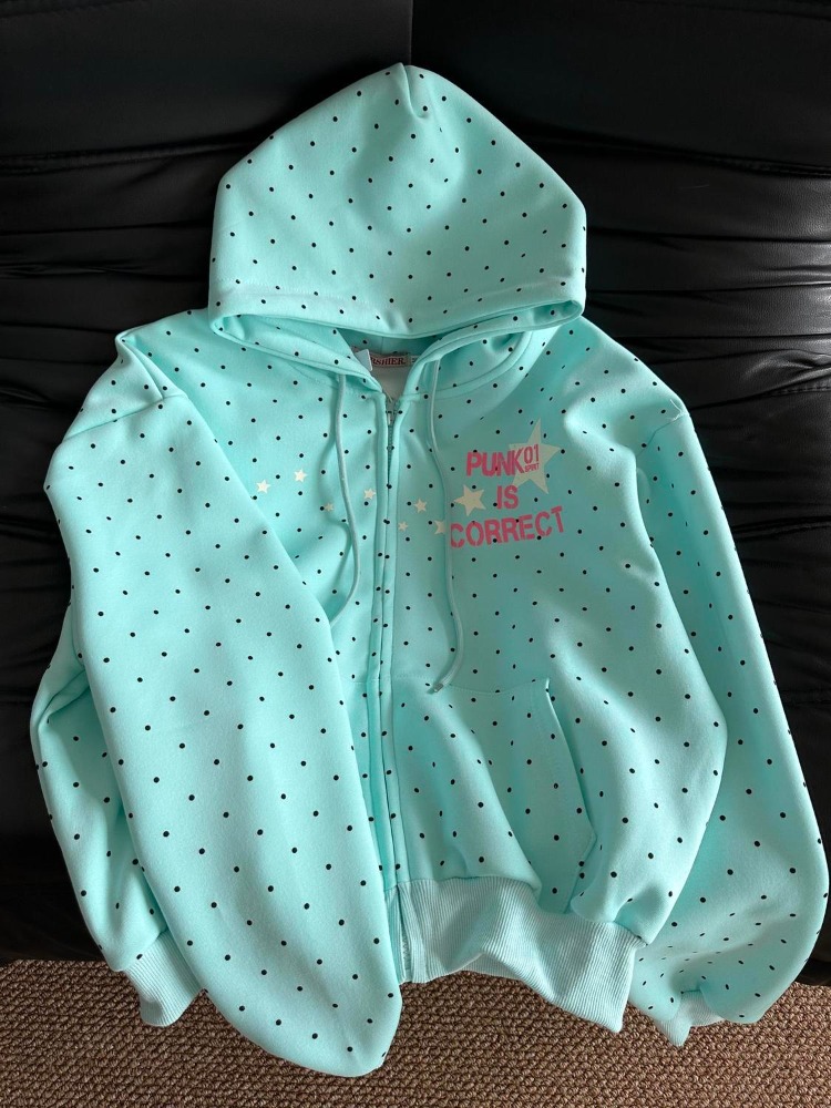 Y2k 새 봄 패션 아메리칸 스타일 폴카 도트 스타 스 - Women'S Fashion Zip Up Hoodies 리뷰 및 가격