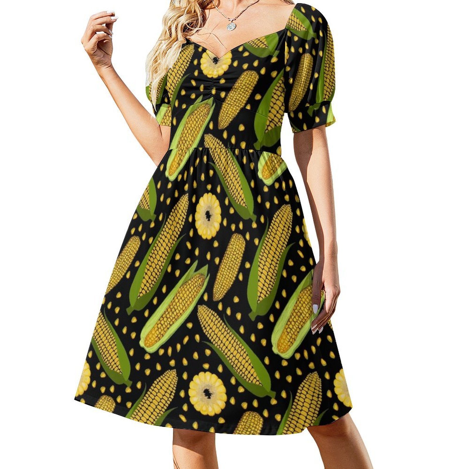 여성을위한 옥수수 패턴 꽃무늬 작업복 드레스 봄 여름  - Smocked Dress Women 리뷰 및 가격