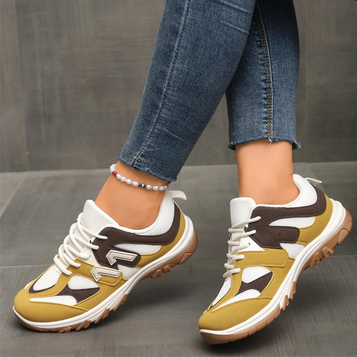 패션 그레이 옐로우 믹스 컬러 논슬립 하이킹 슈즈 여성 - Women'S Yellow Fashion Sneakers 리뷰 및 가격