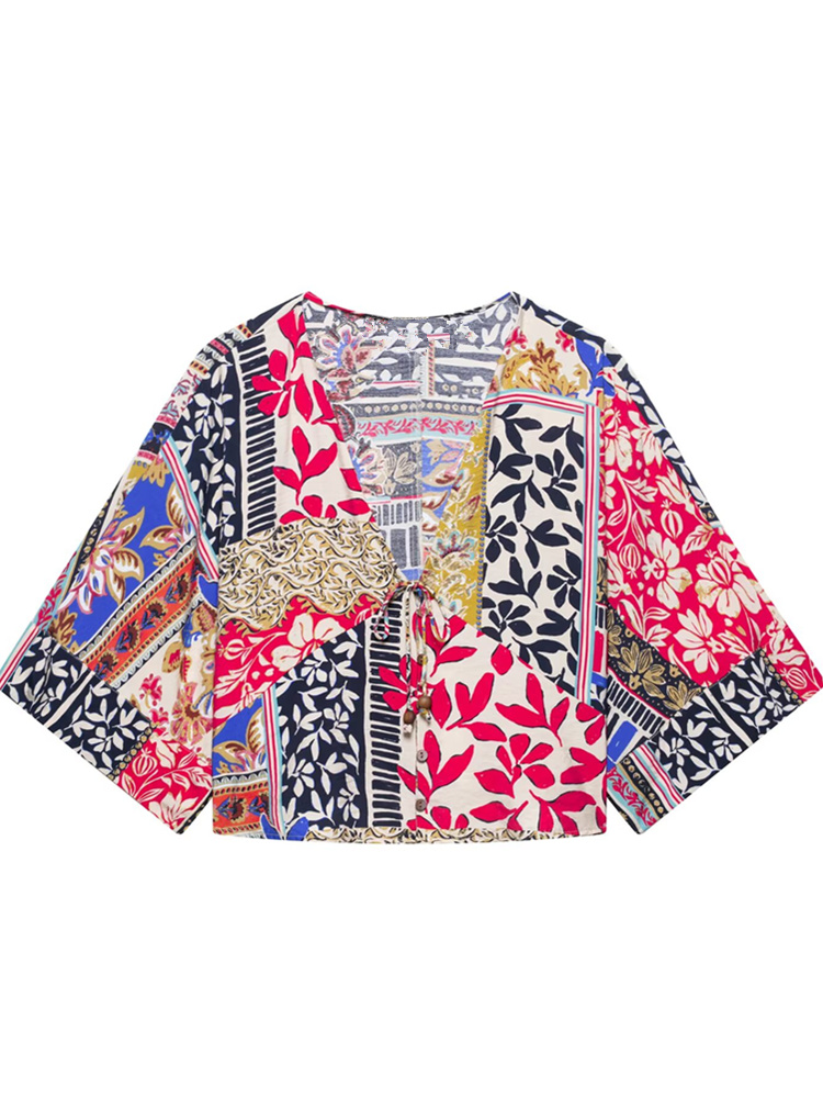 Zevity 여성 패션 V 천 패치 워크 인쇄 짧은 기 - Women'S Fashion Kimono 리뷰 및 가격