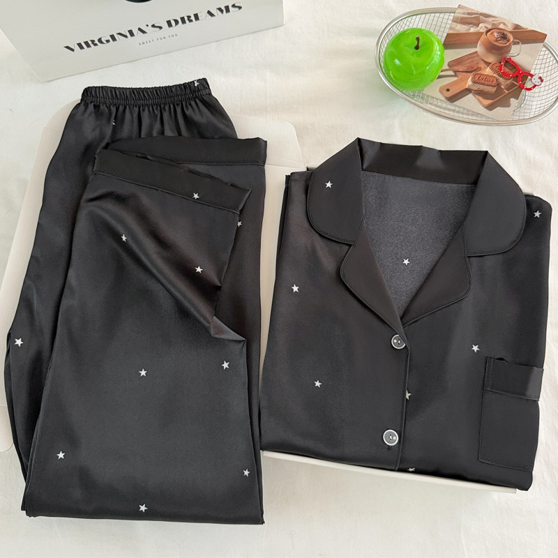여성을 위한 패셔너블한 심플 스타 블랙 아이스 실크 잠 - Women'S Fashion Pajamas 리뷰 및 가격