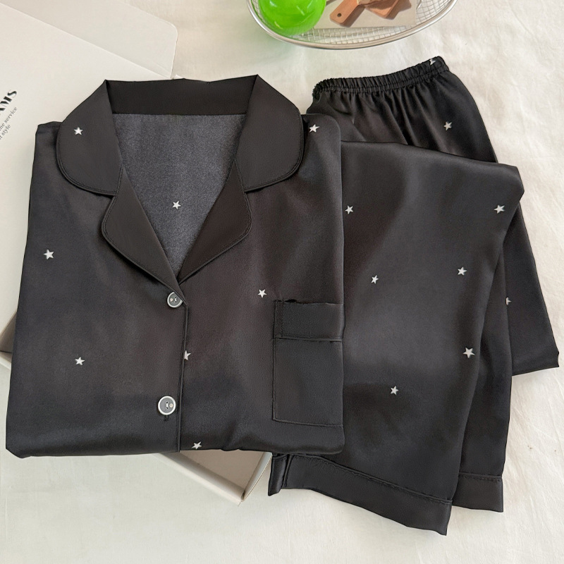 여성을 위한 패셔너블한 심플 스타 블랙 아이스 실크 잠 - Women'S Fashion Pajamas 리뷰 및 가격
