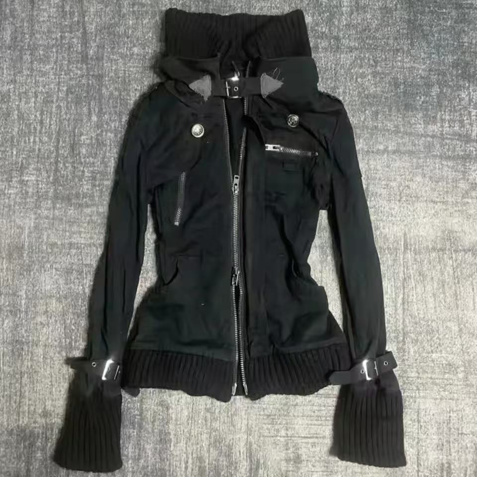 Y2K 고딕 블랙 슬림 더블 지퍼 후드티 여성용 Y2K - Women'S Fashion Zip Up Hoodies 리뷰 및 가격