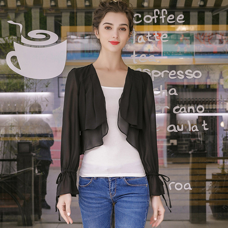 여성 러플 소매 얇은 쉬폰 코트, 슬림 오피스 기모노  - Women'S Fashion Kimono 리뷰 및 가격
