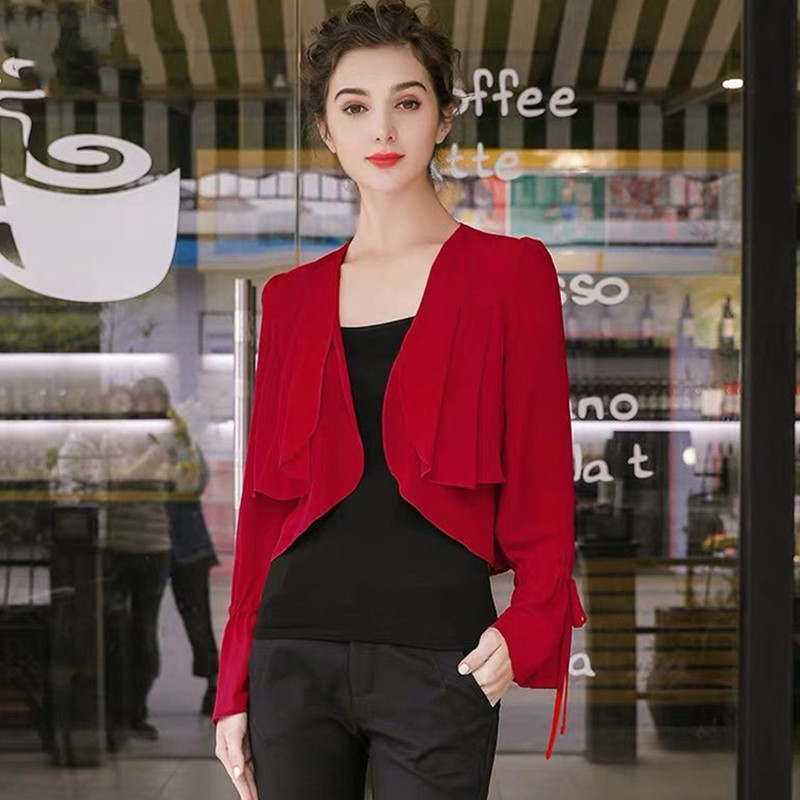 여성 러플 소매 얇은 쉬폰 코트, 슬림 오피스 기모노  - Women'S Fashion Kimono 리뷰 및 가격