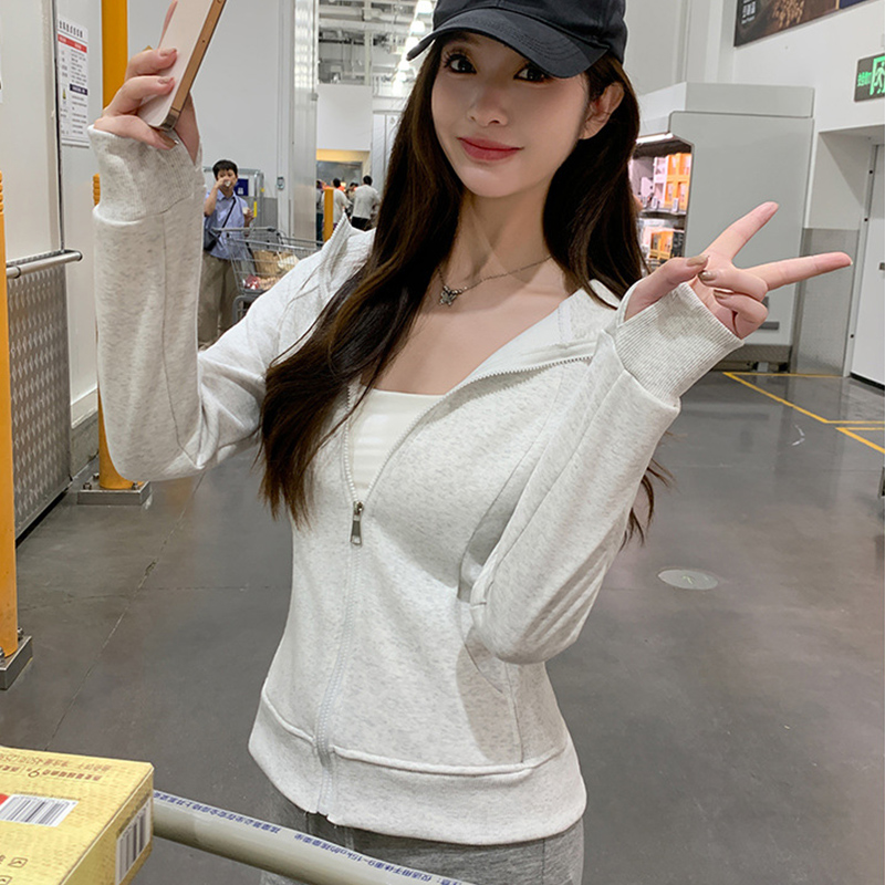 여성 단색 슬림핏 지퍼업 스웨트셔츠 봄 가을 피트니스  - Women'S Fashion Zip Up Hoodies 리뷰 및 가격