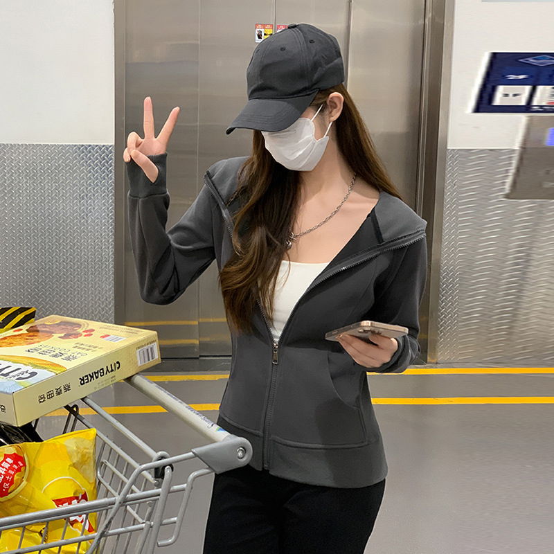 여성 단색 슬림핏 지퍼업 스웨트셔츠 봄 가을 피트니스  - Women'S Fashion Zip Up Hoodies 리뷰 및 가격