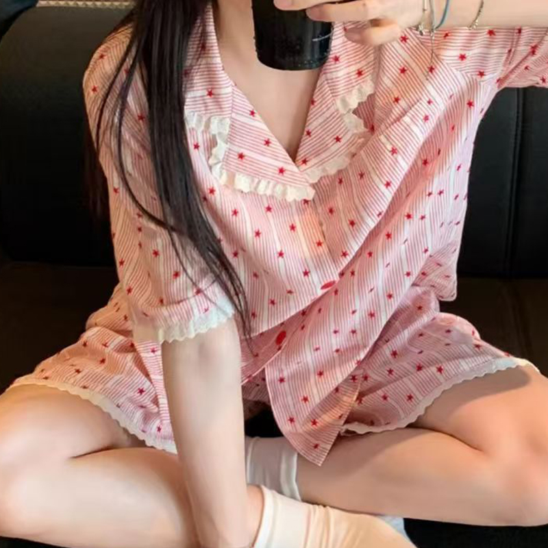 Y2K 패션 핑크 스트라이프 스타 프린트 파자마 세트  - Women'S Fashion Pajamas 리뷰 및 가격