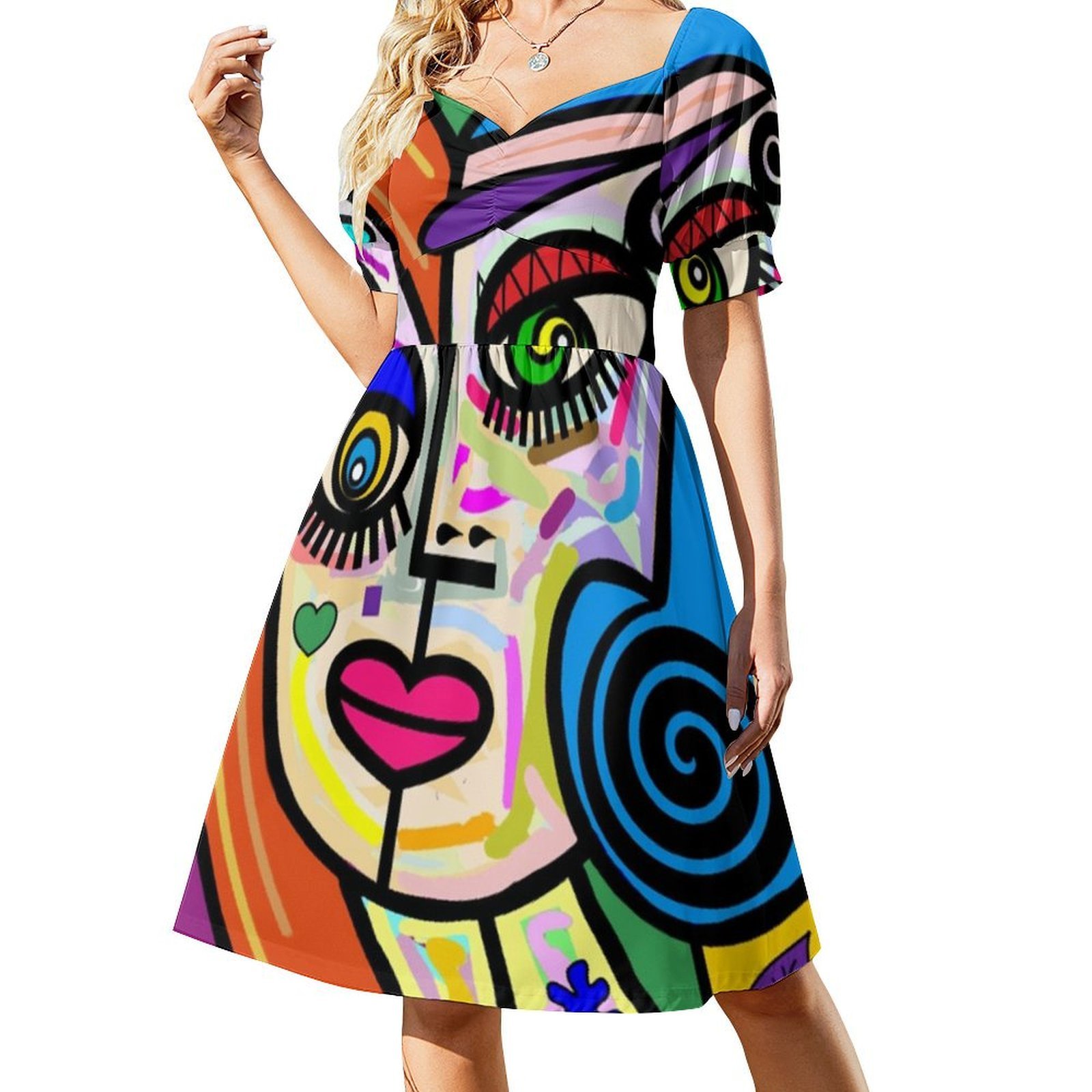 펑키 레이디스 추상 얼굴 번호 2 꽃무늬 스목 드레스  - Smocked Dress Women 리뷰 및 가격