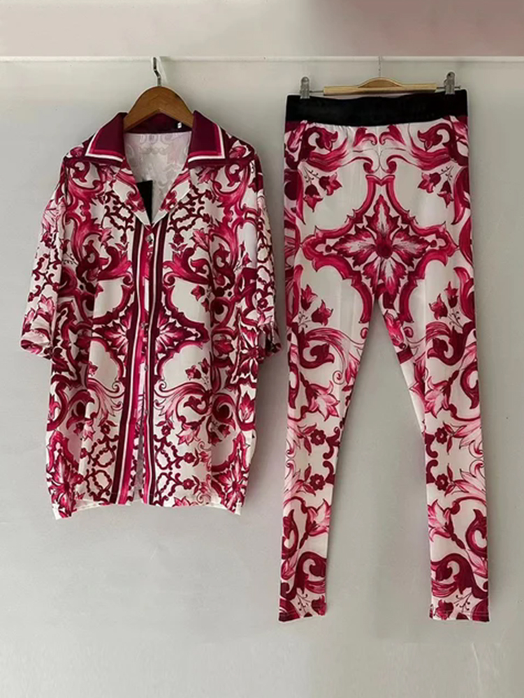 디자이너 레트로 기하학 무늬 파자마 윈드 셔츠 투피스  - Women'S Fashion Pajamas 리뷰 및 가격