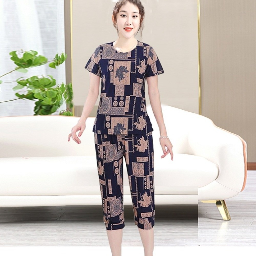 패션 플러스 사이즈 노인 티셔츠 세트 스트라이프 루즈  - Women'S Fashion Pajamas 리뷰 및 가격