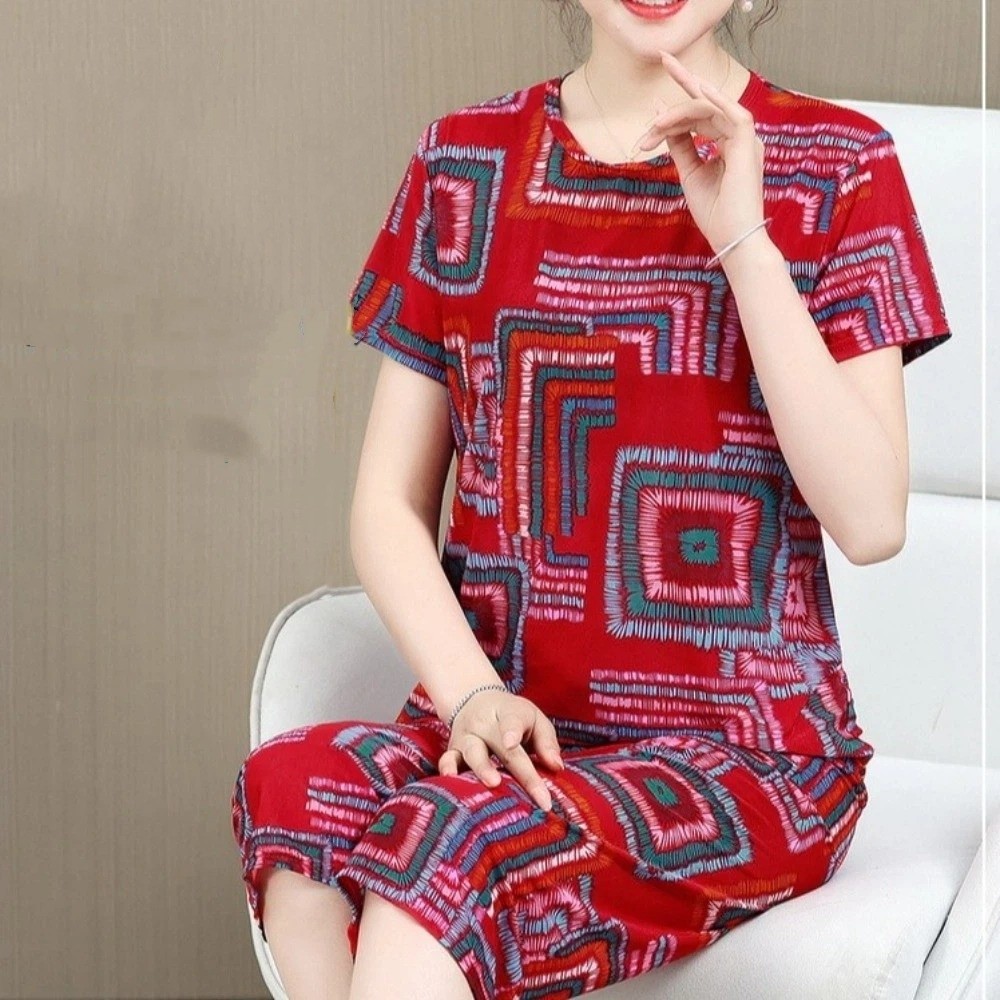 패션 플러스 사이즈 노인 티셔츠 세트 스트라이프 루즈  - Women'S Fashion Pajamas 리뷰 및 가격